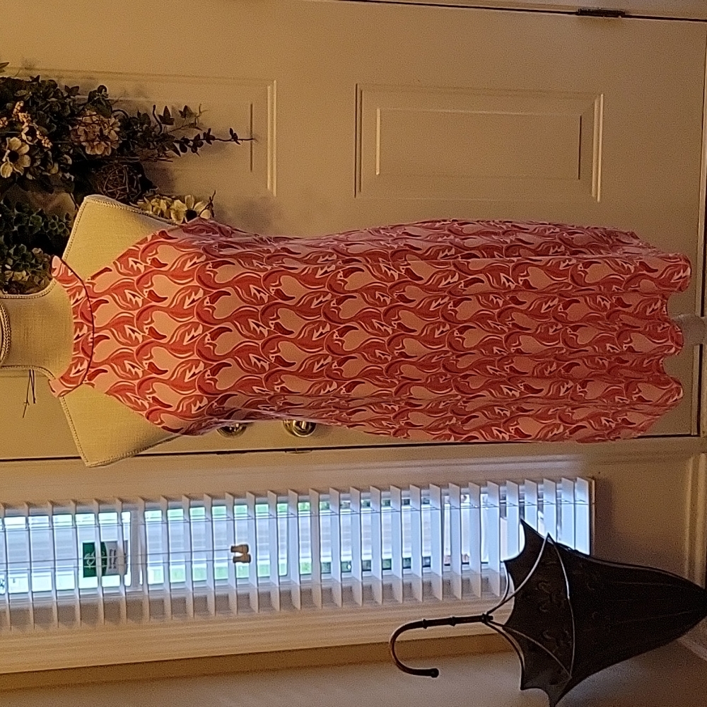 Versona pink Flamingos stretch halter dress fully lined pullover style S EUC …